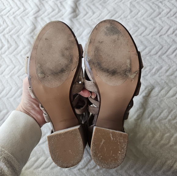 Steve Madden Gal Lace Up Block Heel Sandals | Taupe Cage Sandal Size 7.5 - Picture 4 of 9